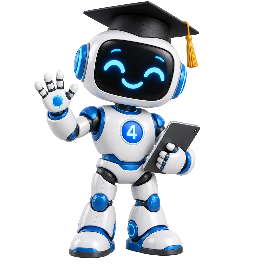 Game4Class robot mascot waving, wearing a graduation cap
